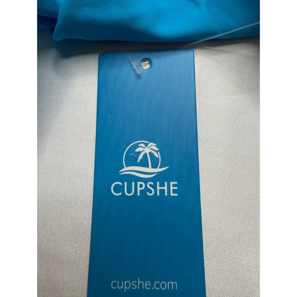 Cupshe Bright Blue Ruffle Sleeve Tankini Set High Waisted Ruched Swimsuit L - Image 12
