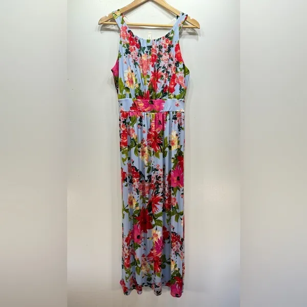 Tropical Floral Print Halter Maxi Dress Baby Blue Gilli ModCloth Vacation Party - Image 8