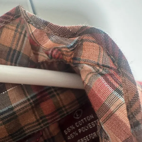 Plaid Ruffle Blouse Brown L Boho Prairie Cottagecore Fall Romantic Victorian Top - Image 4
