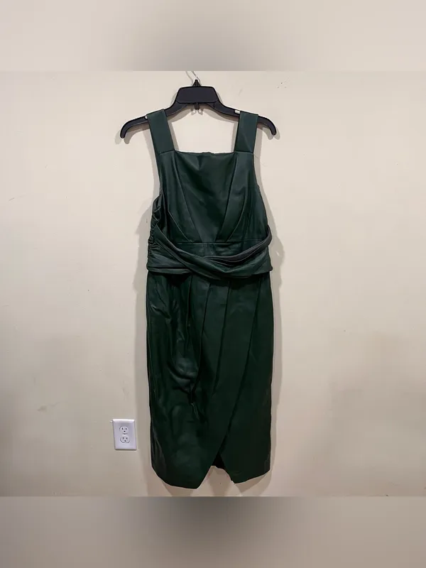 NWOT By Anthropologie Green Twist-Front Faux Leather Dress Size 8 - Image 3