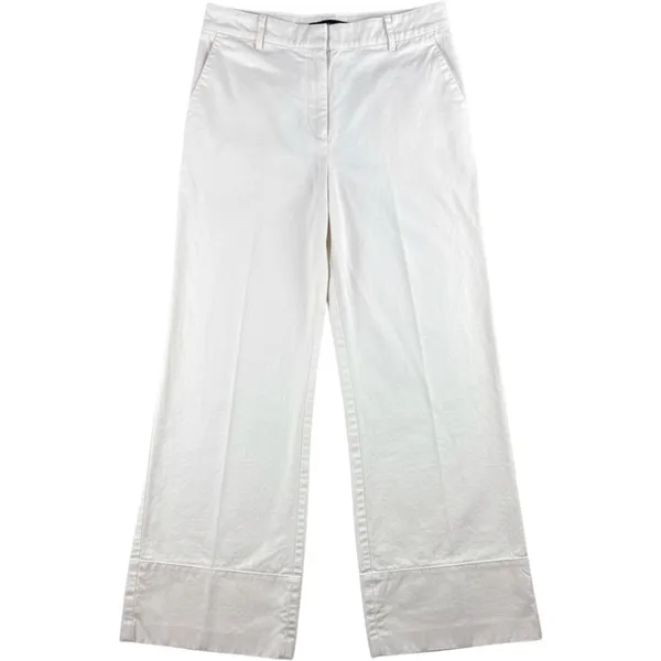 LOFT Ivory Wide Leg High Rise Trouser Pants Cotton Cuffed Office Siren Size 8 - Image 2