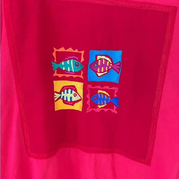 JOHNNY WAS Rare Vintage Y2K Red Long Sleeve Fish Dress - Image 3
