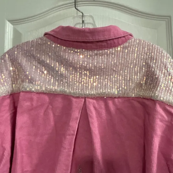 UMGEE Pink Corduroy Sequin Star Denim Jacket Women's Size L‎ - Image 11
