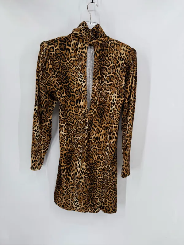 Ronny Kobo High-Neck Leopard Print Keyhole Back ‘Adina’ Dress - Image 4