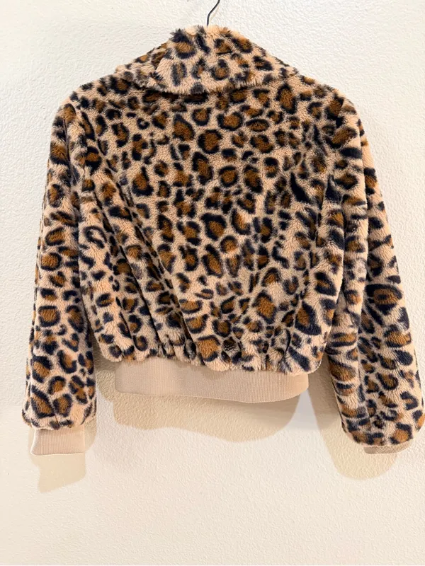 Altar’d State Leopard Faux Fur Jacket XXS Cropped Zip Up Animal Print - Image 4