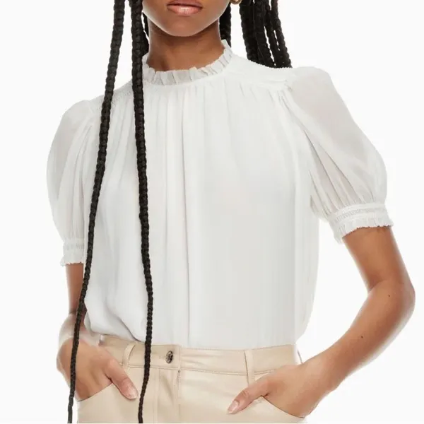 Aritzia Wilfred Wuthering Puff Sleeve Chiffon Blouse Pink/Bitter Sage 2XS NWT - Image 5