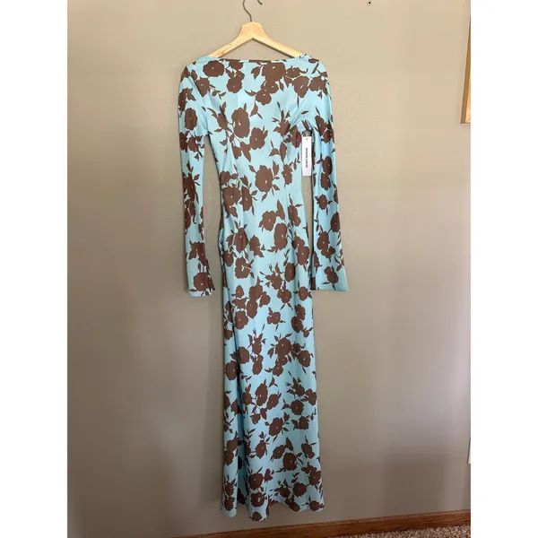 PRINCESS POLLY Elorie Long Sleeve Maxi Dress Blue / Brown Size 2 NEW - Image 5