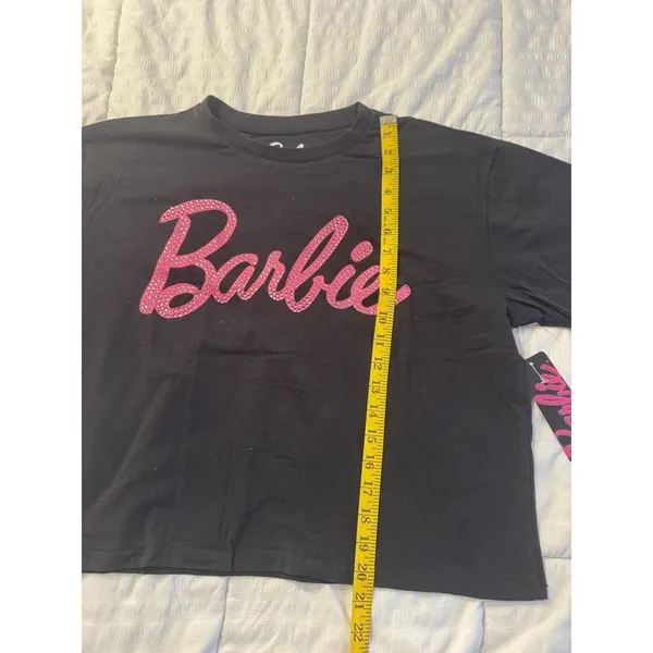 Barbie Cropped T-Shirt Black Pink Rhinestone Y2k Chill Streetwear Bling XL NWT - Image 4