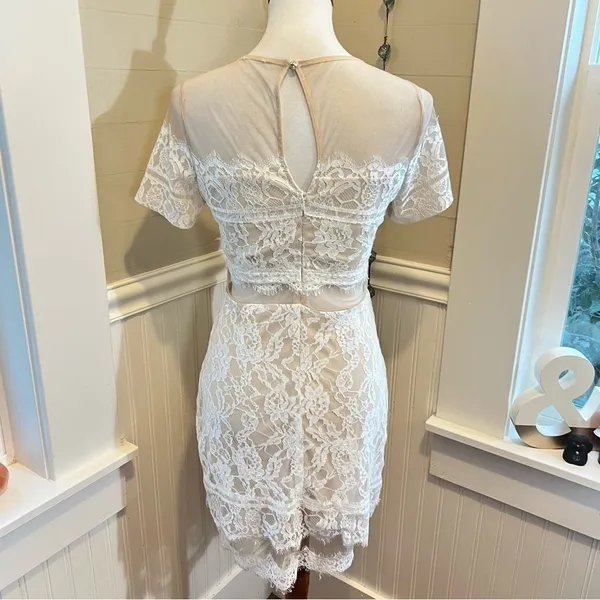White Lace Mini Dress Mesh Illusion Sheer Small - Image 10