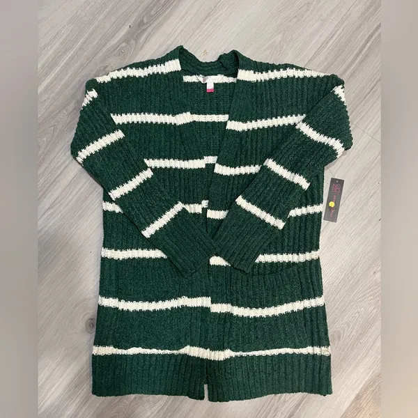 No Boundaries Forest Green and White Striped‎ Cardigan - Image 2