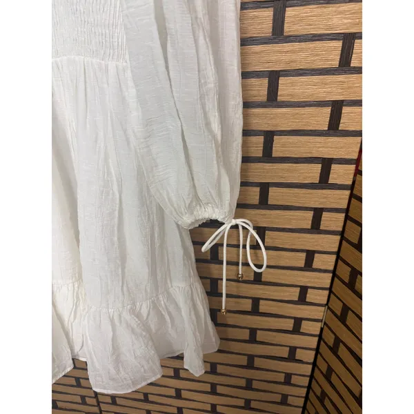 Selfie Leslie‎ White Secret Garden Long Sleeve Smocked Bodice Dress Size Large - Image 5