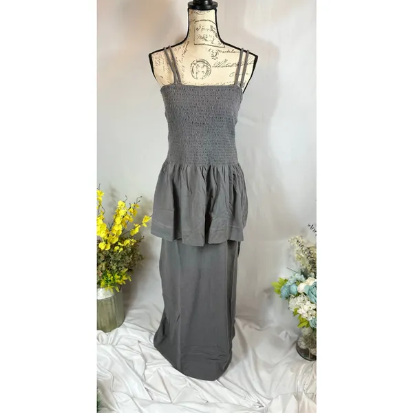 Free People Goldie Skirt Set Elastic Bodice Slit Skirt Smoked Pearls M - Image 9