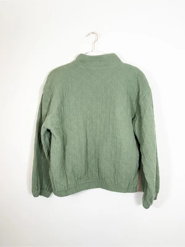 Madewell Diamond Jacquard Half-Zip Pullover Top Faded Palm Green Jacket Large - Image 6