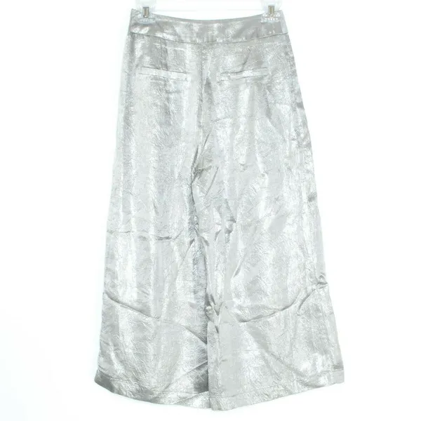 JOA Womens Pants Lurex Crinkle Culottes Shimmery Wide Leg Crop Silver Size XS EW - Image 2