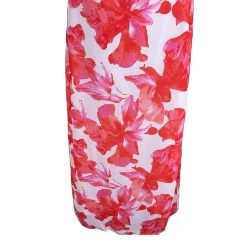 Wayf Felicity Midi Dress Pink Red Tropical Floral Milkmaid Puff‎ Sleeve Medium - Image 3