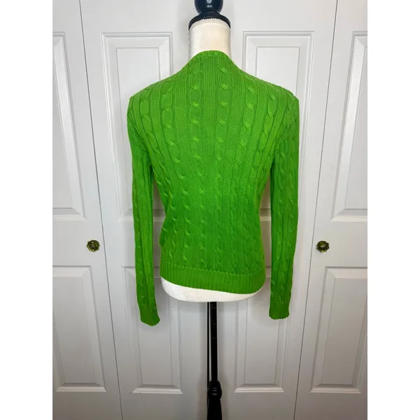 POLO RALPH LAUREN Women's S Crew Neck Cable Knit Cotton Sweater Lime Green Flaw - Image 5