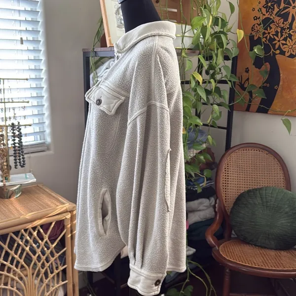 Free People Ruby Light Gray Cozy Fleece Button Up Classic Preppy Boho Shacket - Image 2