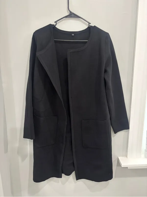 Women's black Open Front Cardigan Long Coatigan Sweater M - Image 2