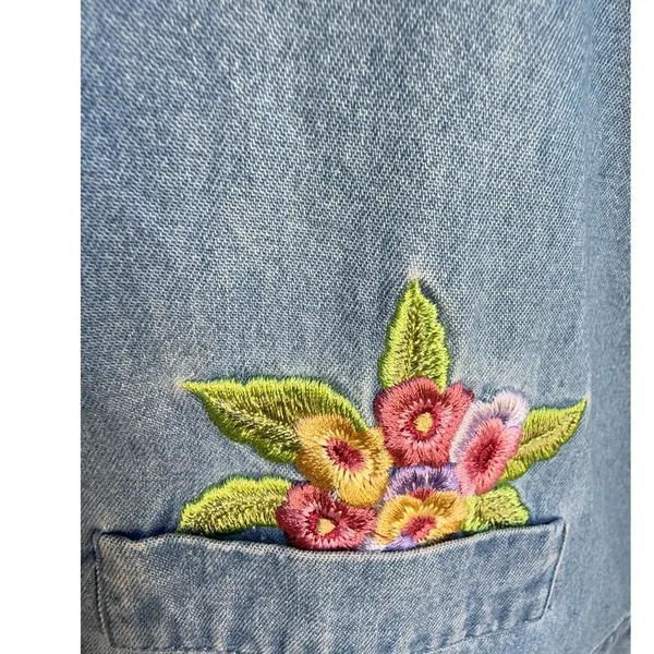 Vintage Lemon Grass Denim Shirt Jacket Embroidered Floral Women's PM NWT - Image 13