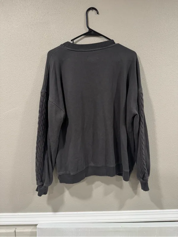 Aerie Crewneck Crochet Sleeves Oversized Sweatshirt - Image 3
