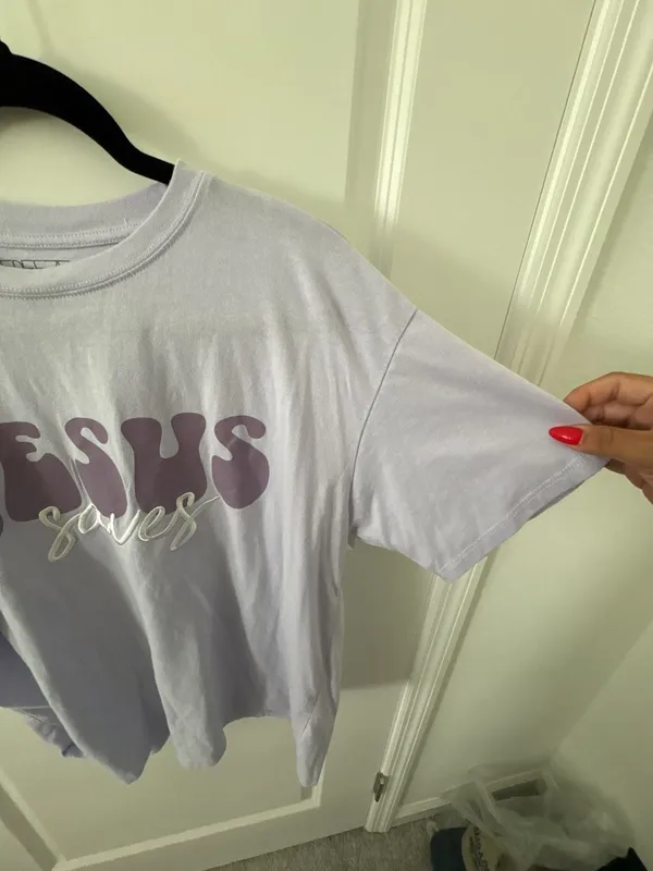 Freeze Jesus Saves Graphic Lavender Short Sleeve T-Shirt - Image 4