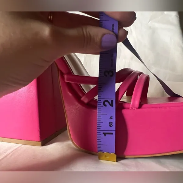 PrettyLittleThing Pink Square Toe Strappy Platform Heel Sandals Size 5 - Image 13