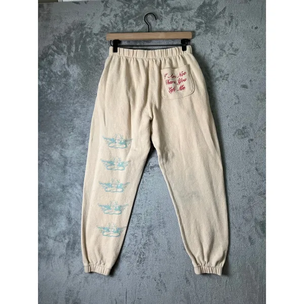 Boys Lie I Am Not Where You Left Me Sweatpants Cream Graphic Fleece Size Small - Image 3