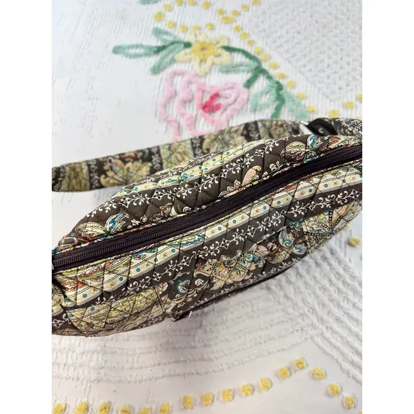 Quilted vtg‎ Floral Paisley Cotton Shoulder Bag Brown Hobo Purse Zippered Pocket - Image 6