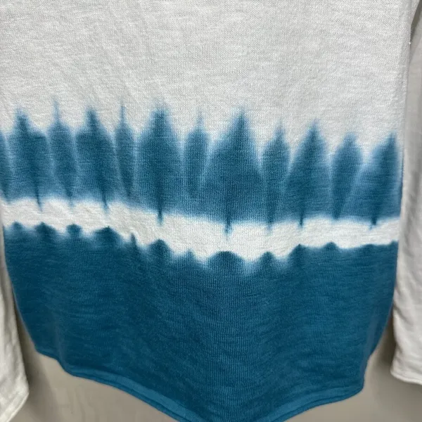 VINCE Womens Tie Dye Dip Dyed Top Teal White Long Sleeve Shirt Size X-Small - Image 3