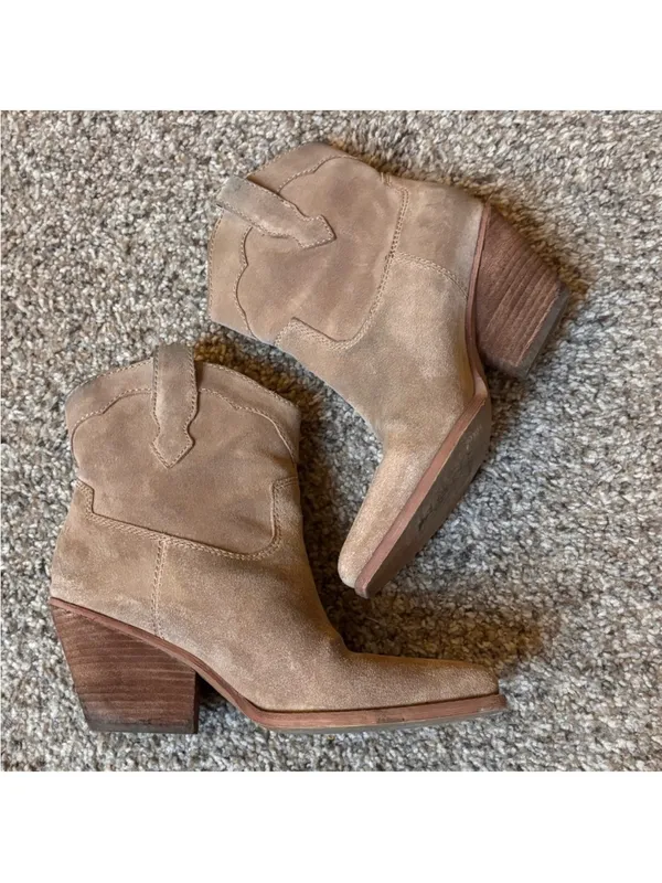 Suede Western Ankle Boot in Tan - Image 5