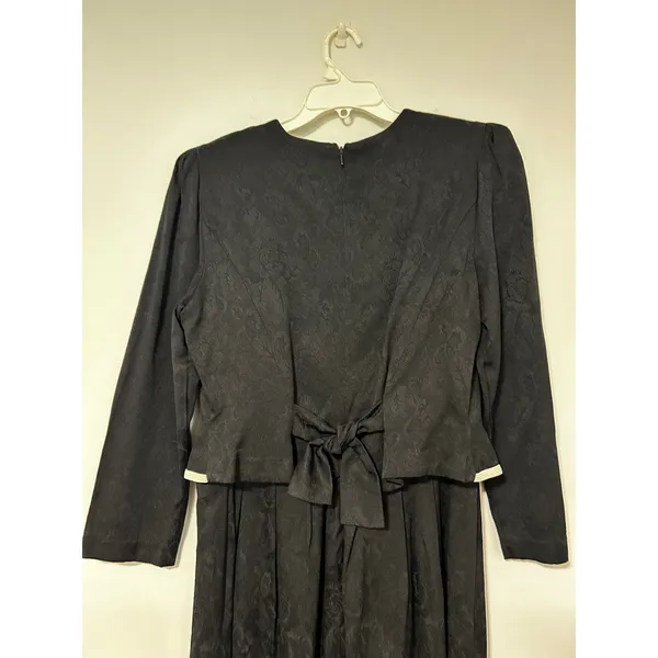 Plaza South Vintage Black Floral Jacquard Soutache Trim Midi Dress Size 12 - Image 7