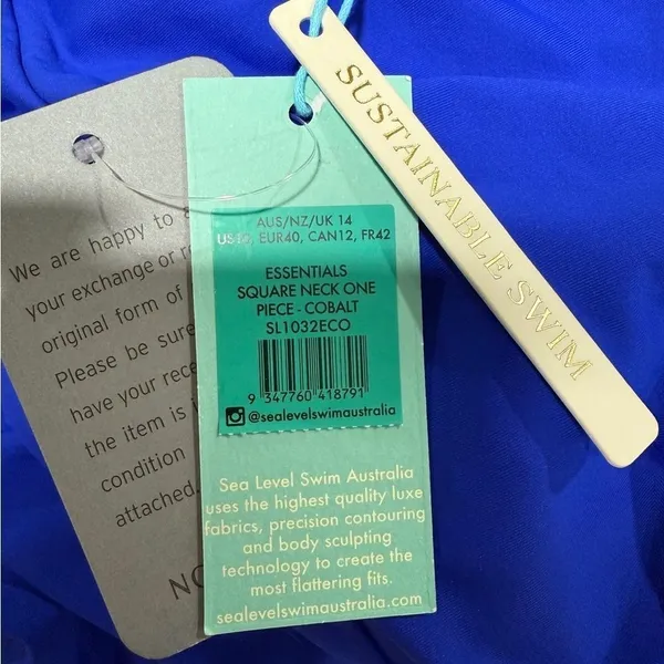 Sea Level Swim Eco Essentials One Piece Swimsuit US 10 Blue Square Neck NWT - Image 10