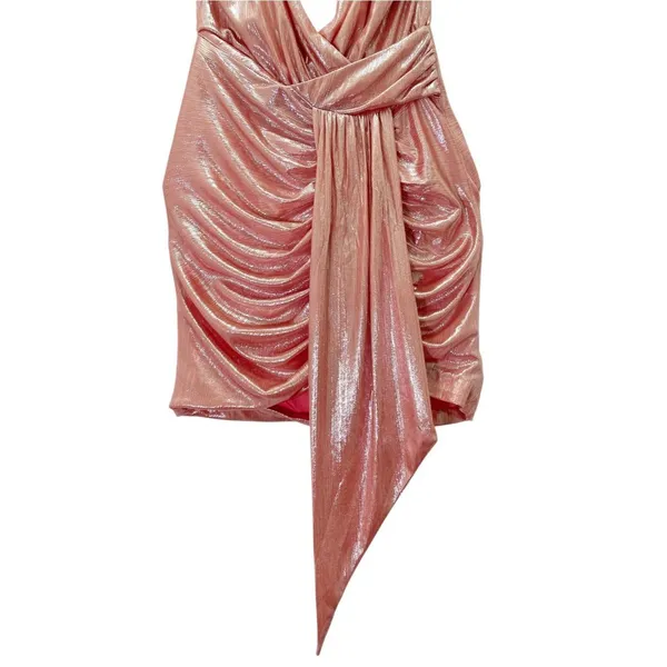 House of CB Ciara Dress Medium Pink Metallic Ruched Bodycon Mini Party Cocktail - Image 7