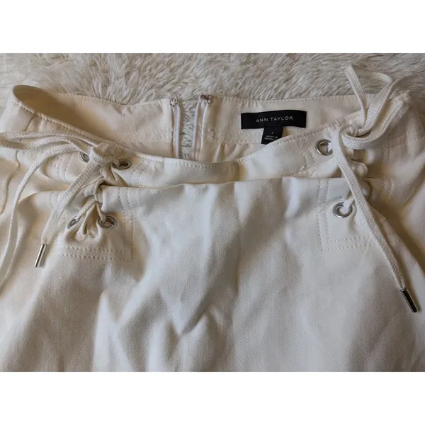 Y2K ANN TAYLOR Off White Corset Lace Up Front Mini Skirt Cotton Blend Sz 2 NWOT - Image 8