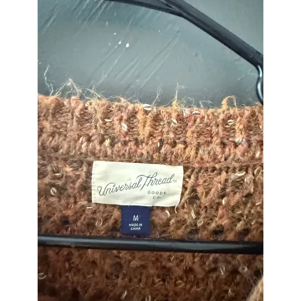 Universal Thread Womens Rust Brown Open Knit Puff Sleeve Sweater Size M - Image 3
