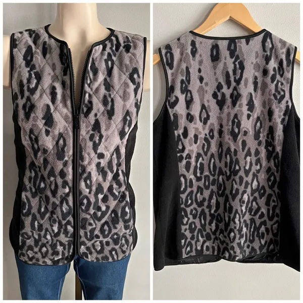 Bob Mackie Leopard Print Vest XS Black Gray Animal Print Zip Up Y2K - Image 8