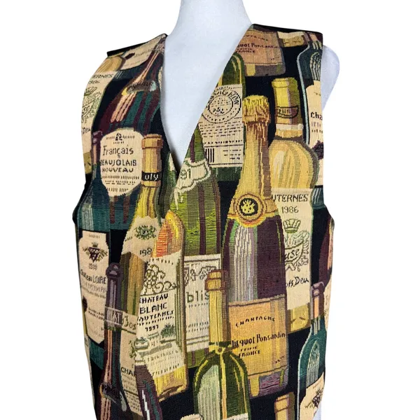 Vintage ‘90s French Wines Tapestry V-Neck Open Front Vest - Image 3
