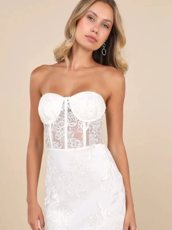 NWT Lulus White Embroidered Sequin Corset Style Party Bridal Mini Dress S $69 - Image 3