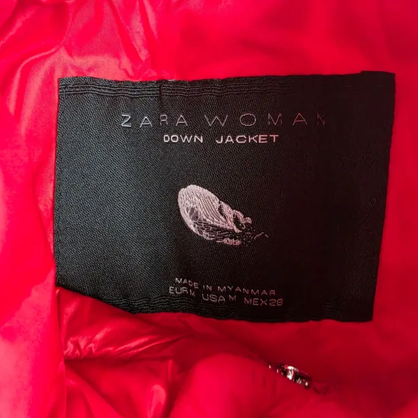 Zara Woman Red Quilted Down Puffer Jacket Mock Neck Slim Fit Size Medium‎ - Image 6