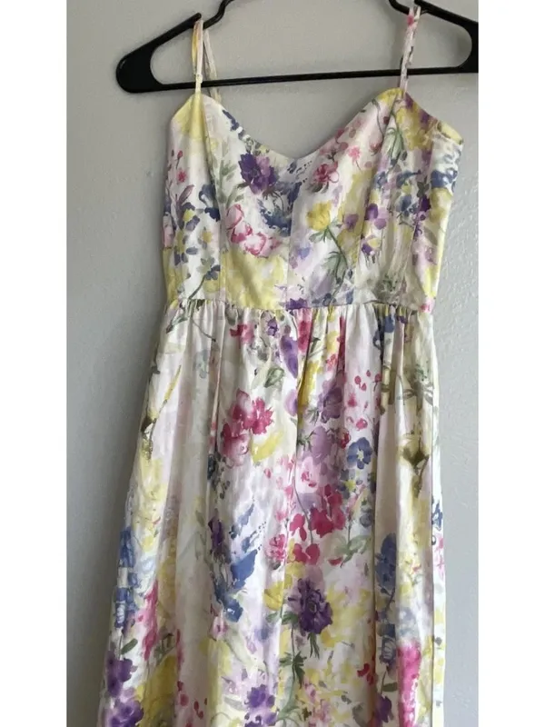 H&M Linen Blend Floral Maxi Sweetheart Strappy Summer Cottagecore Sz XS - Image 3