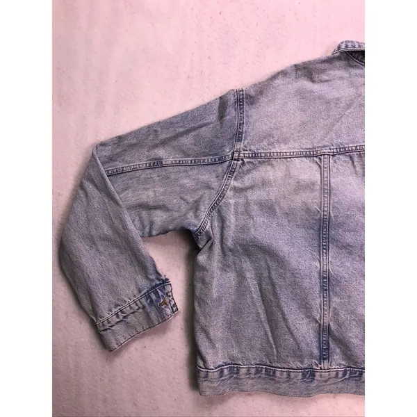 H&M‎ &Denim Trucker Jacket Women 3XL Blue Acid Wash Oversized Jean Coat - Image 11