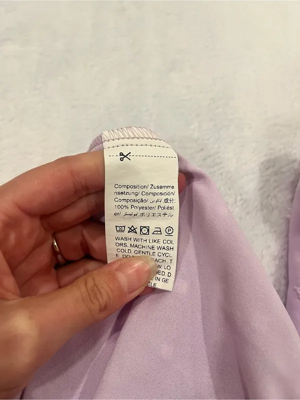 SHEIN Lilac Purple Swiss Dot Tie-Back Puff Sleeve Mini Dress Size XS - Image 8