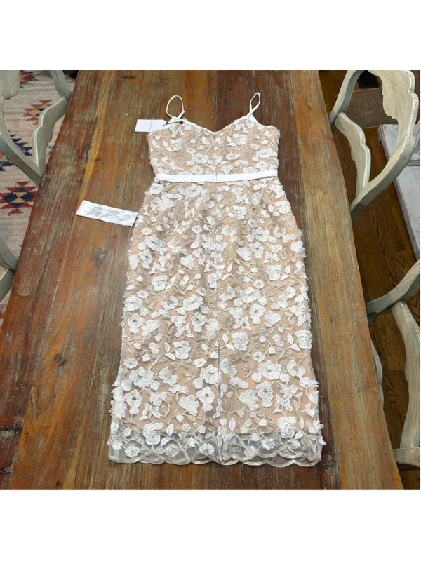 Dress the Population Emma Embroidered Midi Dress White Gold NWT Medium - Image 11