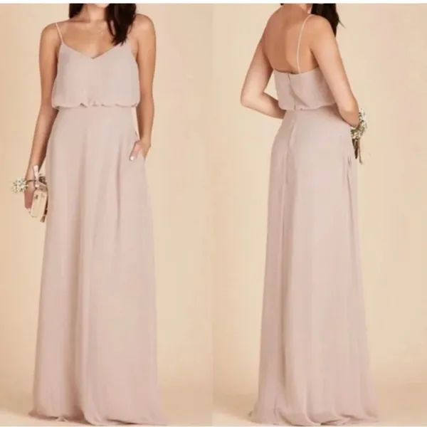 Birdy Grey Gwennie‎ Chiffon Gown Sleeveless Spaghetti Straps Taupe Slit S NEW - Image 2