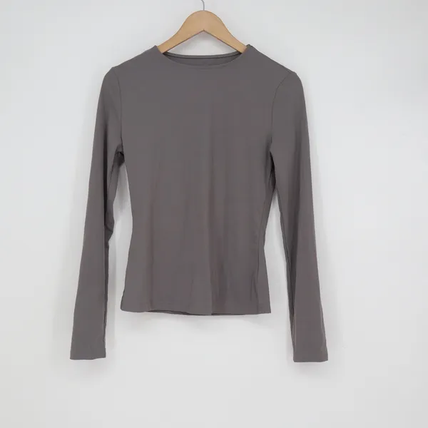 Charcoal Gray Long Sleeve Crew Neck Slim Fit Stretch Top Size S - Image 2