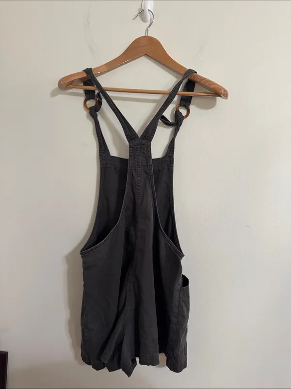 Aerie Beach Cotton Twill Shortalls Overalls/Romper Big Pockets Dark Gray size S - Image 4