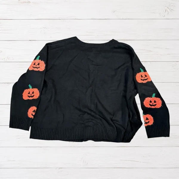 NWT 33 Degrees Pumpkin Cardigan Black Jack O Lantern Halloween Sweater 3X - Image 2