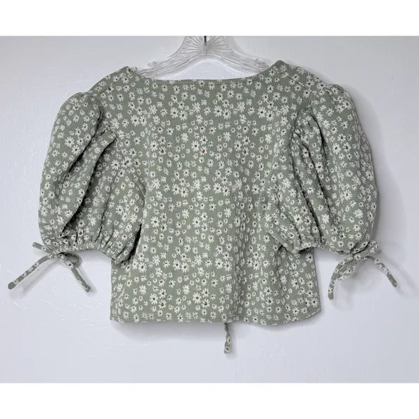 Free People Sweet Sun Crop Top Sz M Green Floral Girlcore Boho Cottagecore Chic - Image 3