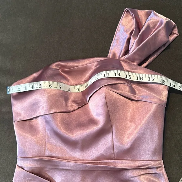 Women’s Pink One Shoulder Satin Dress Mermaid Fit Leg Slit Corset Size 8 *READ - Image 10