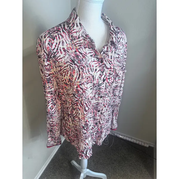 Liverpool Los Angeles Mixed Animal Print Button Down Shirt blouse career Large - Image 2